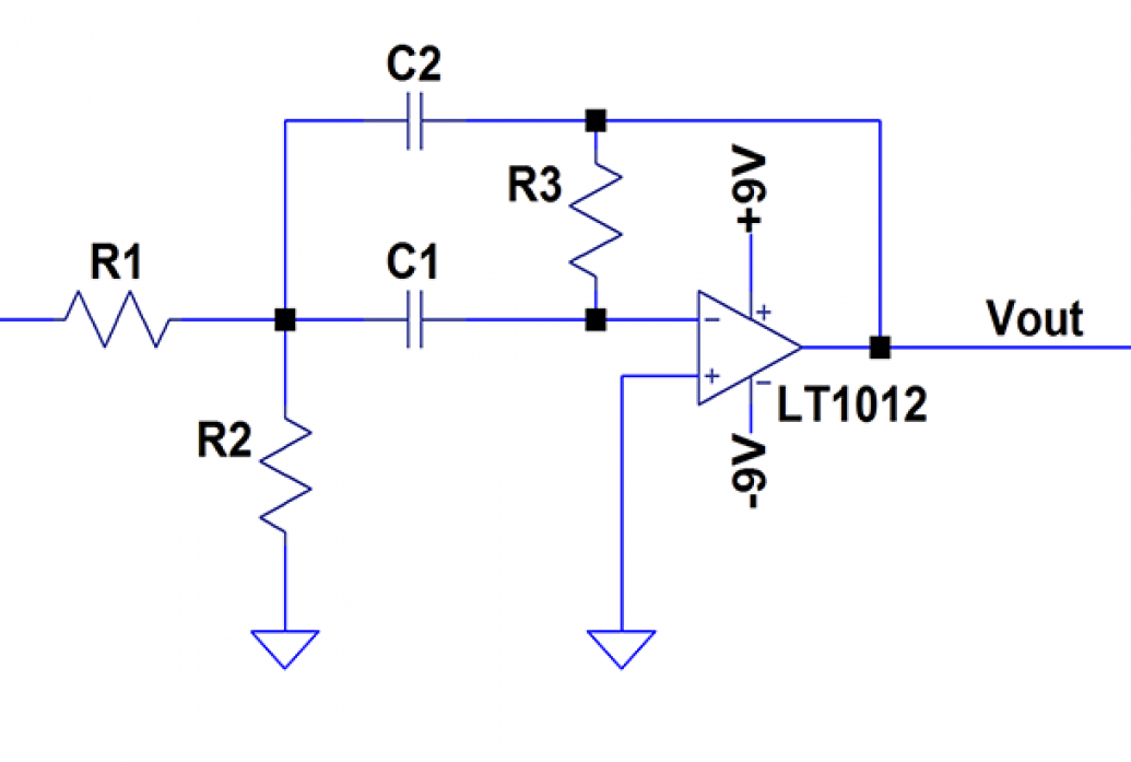 A circuit diagram of the bandpass filter for feedback