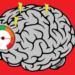 a cartoon brain with a gauge showing that it is full