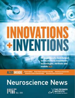 The Fall 2018 newsletter cover features the words Innovation and Inventions overlaid on medical and scientific images.