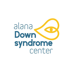 Center logo says "Alana Down Syndrome Center" in blue text with a yellow heart that has an embedded eye