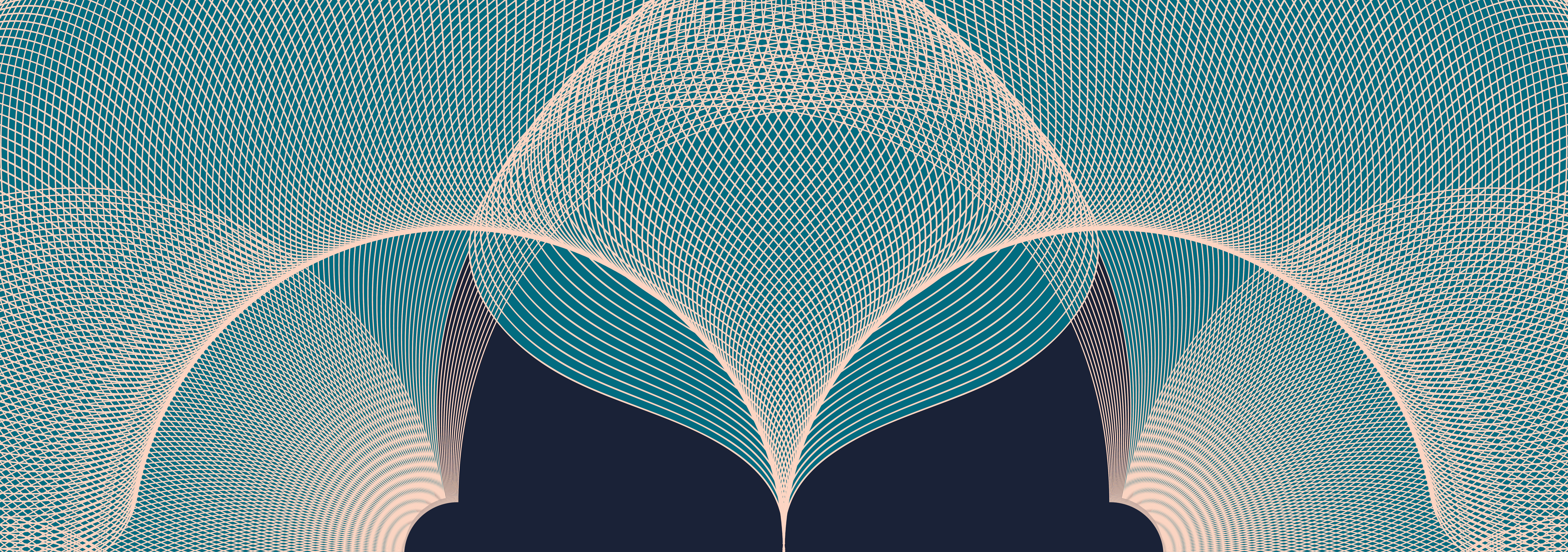 Several fine cream-colored meshes surround a silhouetted head, overlapping in various places to create different patterns over brain areas