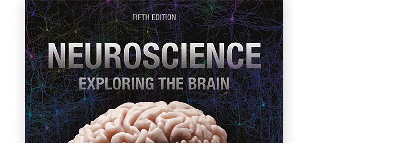 A picture of the cover of the textbook, which features a brain in profile on a dark background. Also in the picture, a laptop displays the cover image.