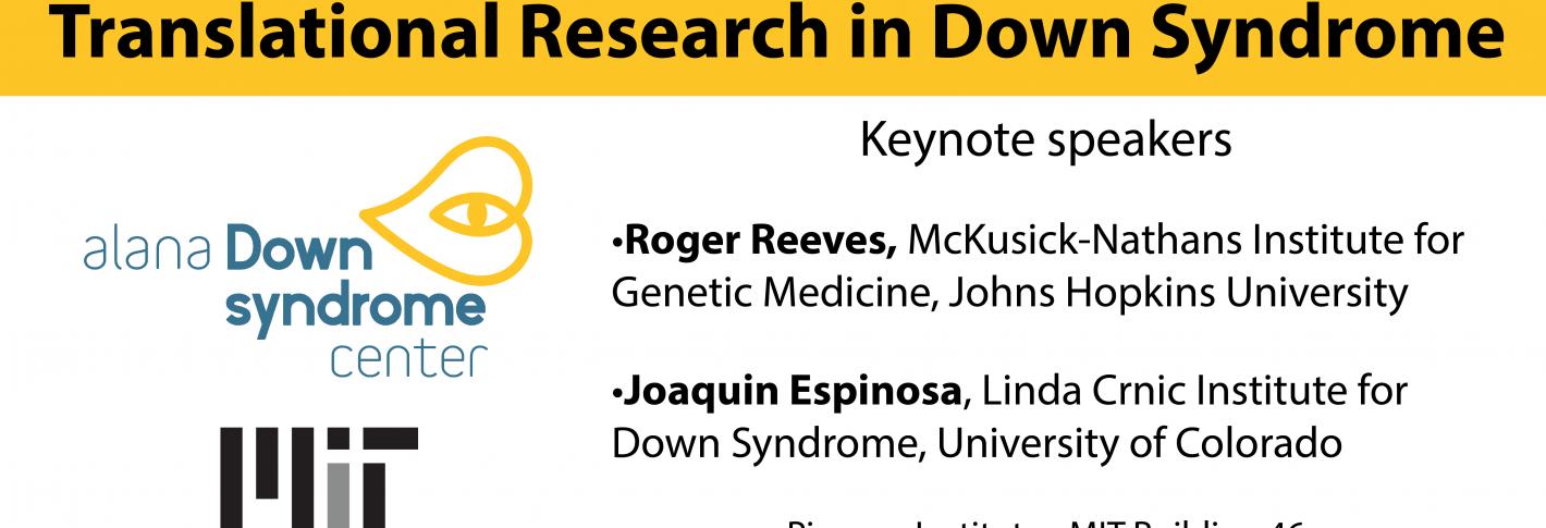 A flyer in blue and yellow describing the symposium Translational Research in Down Syndrome