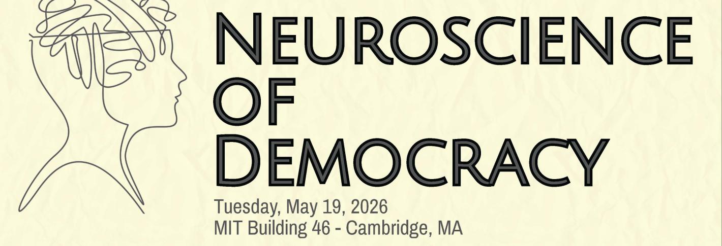 Event poster on a parchment-like background features line art imagery of a brain in a head, the acropolis, the phrase "of the people, by the people, for the people," and a crowd of people.