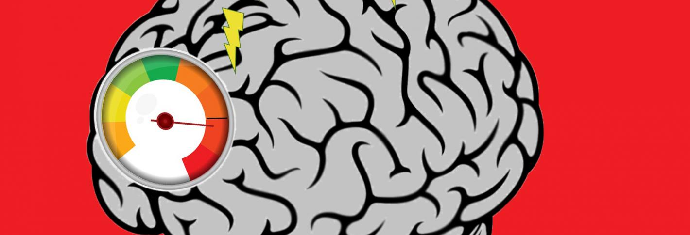 a cartoon brain with a gauge showing that it is full