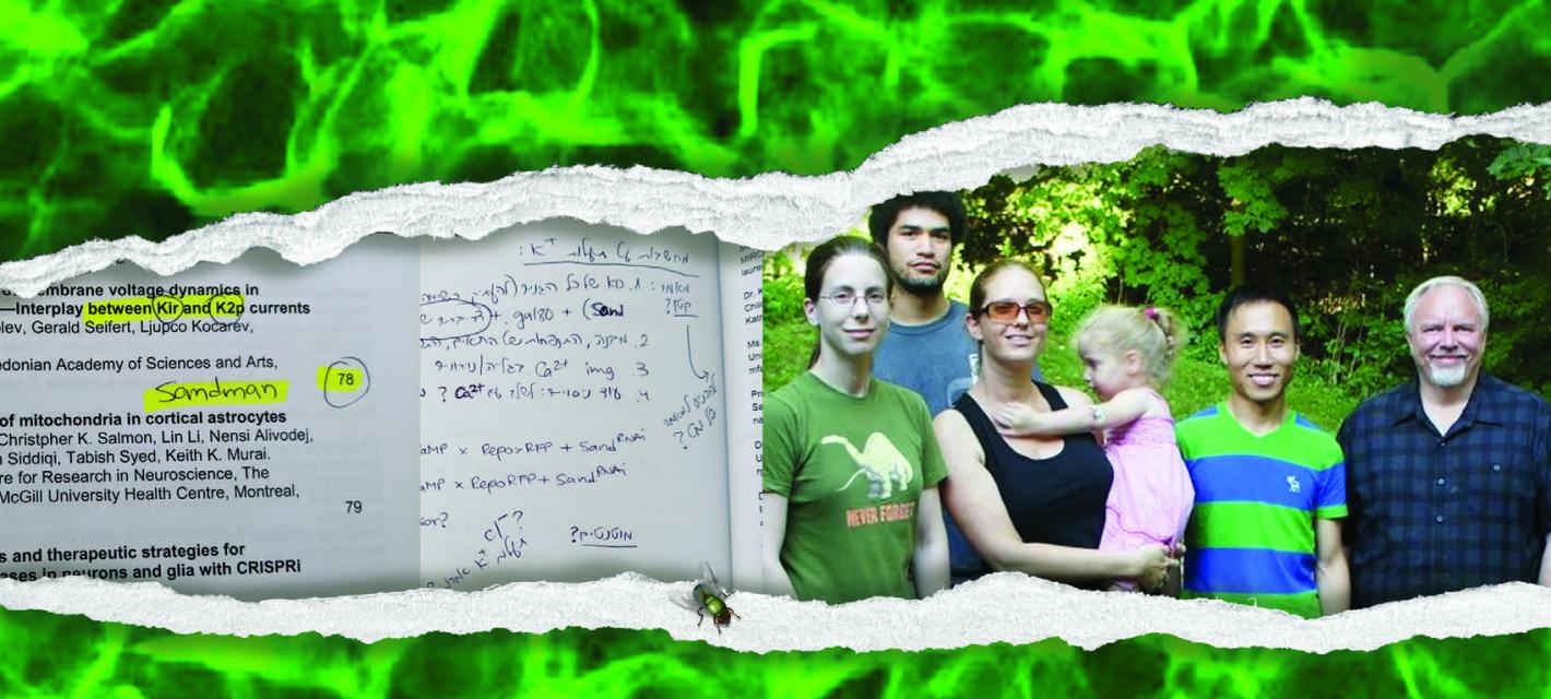 The newsletter cover says "The Story Behind the Science" and shows an image of cells torn through the middle to reveal pictures of notes and the researchers.